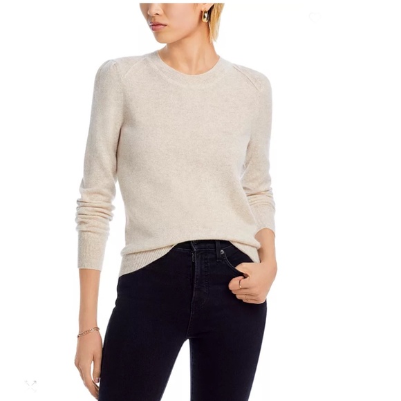 Luxurious 100% Cashmere Puff Sleeve Crewneck Sweater By Aqua in Oatmeal - Picture 1 of 6